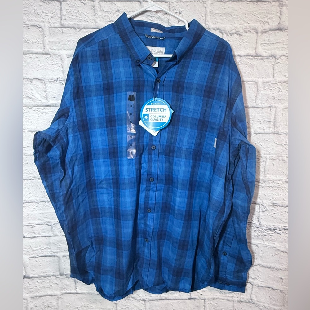 Columbia Men's Blue Plaid Shirt, NWT, XL